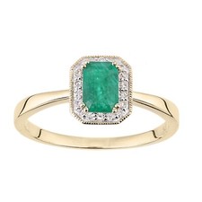 9ct Yellow Gold Octagon Emerald and Diamond Cluster Ring By Naava