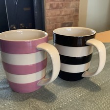 Pair of T G Green Cornishware Mugs - Black, Pink & cream. 10cm high. Pink unused