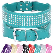 Rhinestone Dog Collar Crystal Diamond Adjustable 2'' Wide for Medium Large Dogs 