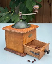 VINTAGE FRENCH PEUGEOT FRERES COFFEE GRINDER, WOODEN MILL - 1940s KITCHENALIA