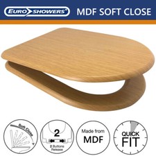 Oak Effect MDF Wooden D Shape Toilet Seat - Soft Close - Top Fix - Quick Release