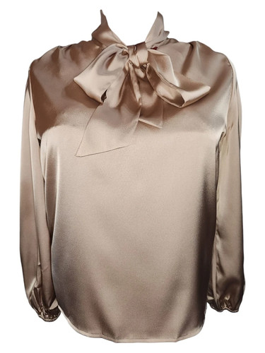 Bronze shiny satin pussybow