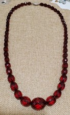 VINTAGE 24" FACETED CHERRY AMBER BAKELITE GRADUATED BEAD NECKLACE W/STERLING