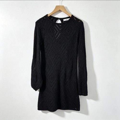 Mng black crochet knit mini - black,