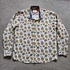 Joe Browns Shirt Mens L Cotton Bold Skull Butterfly & Bird Print Long Sleeve