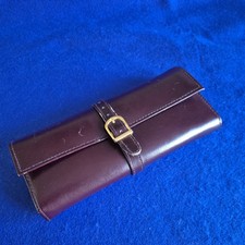 Jewellery Roll Travel Clutch Purse. Dulwich Designs Genuine Burgundy Leather. 