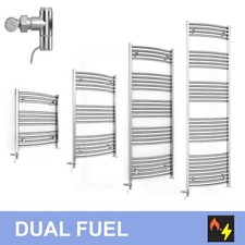 Dual Fuel 700mm Width Chrome Curved Towel Radiator– Electric Manual Kit & Valves