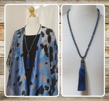 BNWT, LAGENLOOK, STATEMENT, BLUE, FACETED-BEAD, TASSEL, NECKLACE (RRP £25)