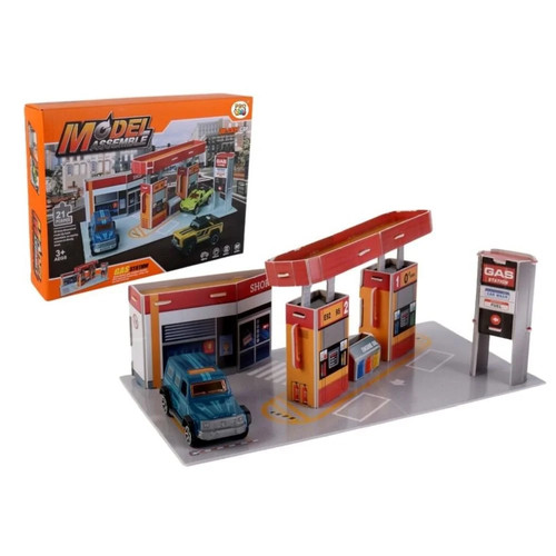 Gas station set with cars - set,