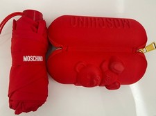 NWOT Moschino Red Teddy Bear Umbrella With Case