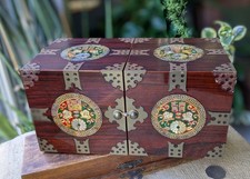 Asian Faux Mother of Pearl Lacquer Wood Effect, Folding Jewellery Box Drawers AF
