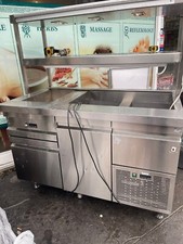 Hot - Cold Food Service Counter, Stainless Steel with Fridge and Heating Lamps
