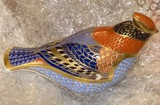 Vtg Royal Crown Derby WAXWING Bird Paperweight Bone China Silver Stopper