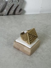 Gold Plated Pyramid Ring Heavy 14K Polished Unisex size 19 chunky stainless  