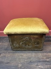 Antique 1930s Wood and Brass Coal Box Seat FREE UK DELIVERY