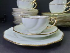 Antique Edwardian White Gold Whiteley For Aynsley Bone China Cups Saucers c1905