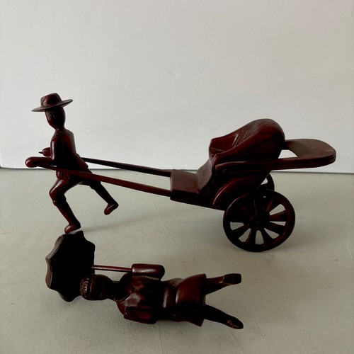 Vtg wooden man with rickshaw - vtg,