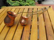 Vintage Two Copper & Brass Ladles Whisky & Brandy Measures.
