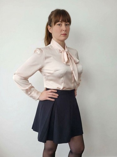 Shiny pink pussybow tie neck - pink,