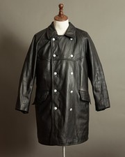 Vintage German Leather Police Trench Coat Hackle & Co - Large (44)