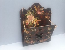 Victorian wall hung papier mache Magazine Letter Rack Orange Floral Decoration