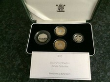 2005 SILVER PROOF PIEDFORT 4 COIN SET IN GREEN LEATHERETTE CASE & OUTER SLEEVE