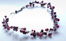 Red Freshwater Pearl And Garnet Stone Bead Necklace Multi Strand Cluster Style 