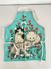 Vintage 80s 90s oil cloth childrens Art Baking apron kittens