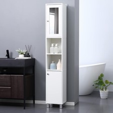 kleankin Tall Bathroom Storage Cabinet with Mirror and Adjustable Shelves White