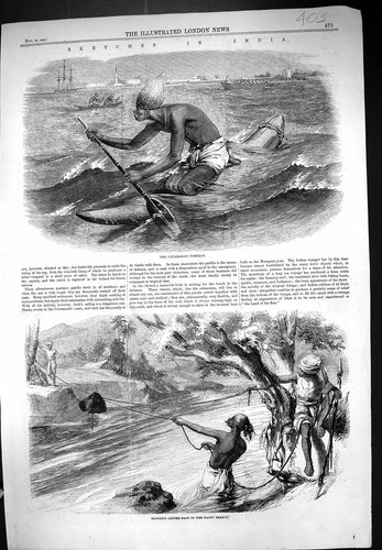 Old print 1858 - india, catamaran