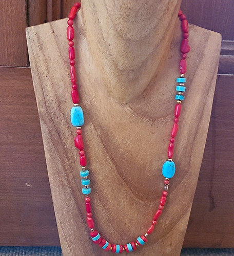Red coral and turquoise - red,