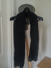 Vintage St Michael Marks And Spencer Black Ribbed Cashmere Silk Scarf Cable Knit