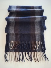 DAKS London Scarf, Angora Lambswool. Dark Blue, Brown. Stripes. Made In Scotland