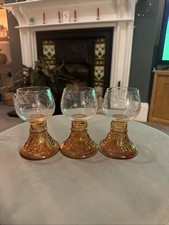 Set Of 3 Vintage Roemer Etched Amber Stem Glasses