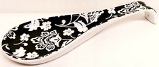 Florence Black Ceramic Spoon Rest 22cm Medium Porcelain Black White Floral UK