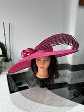 Radiant Rose Fascinator – Elegant Wide Brim Hat with Feather Detail
