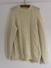Hand Knitted Cream Arran-style Men’s Jumper Approx Large