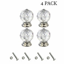 4pc Small Door Knobs Round Clear Crystal Glass Diamond Pulls Handle & Screws UK