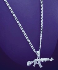Fashion Machine Gun Rifle Crystal Rhinestone Pendant Necklace For Men Women Gift