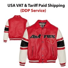 Men's Avirex Real Leather Bomber Jacket Red American Flight Leather Jacket New