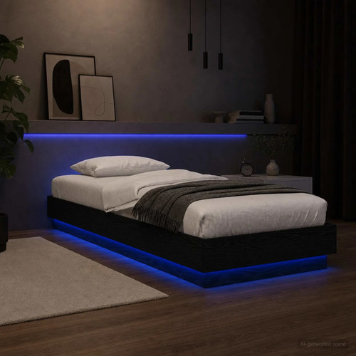 Walplus black oak led bed - black,