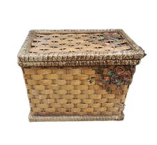 Vintage Wicker Chest 3D Unique Rose Pattern Rattan Woven Home Storage Trunk 