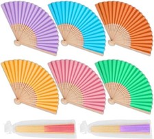 6pcs Handmade Paper Folding Fans Bamboo Hand Held Fan Gift Party Favors DIY