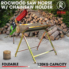 Saw Horse Log Holder RocwooD Folding Metal With Pivoting Chainsaw Clamp