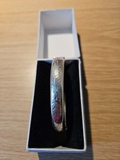 Vintage Fully Hallmarked 925 Sterling Silver Half Engraved Hinged Bangle 