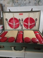 Vintage 50s BVF Picnicmaster Picnic Case Flasks Glass Jars TV Film Set Prop