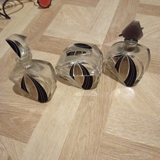 Stunning Vintage Art Deco Style Glass Perfume Bottle Set Black And Clear Glass.