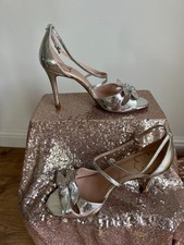 TED BAKER Shoes High Heel Sandals UK 4 EU37 Bicila Silver Metallic Bow 100mm NEW