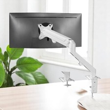 White Monitor Arm Clamp Desk Mount Pneumatic Spring Arm VESA 100x100 Tech Home