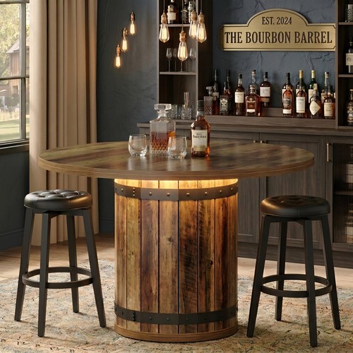 Rustic round wood barrel - round,